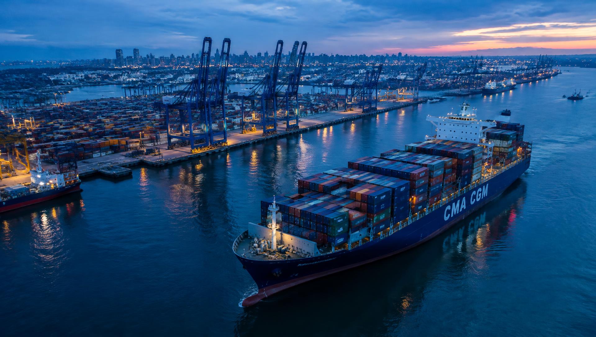 Container ship arriving at port